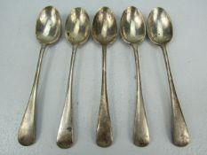 Five hallmarked silver teaspoons Sheffield maker JR (total weight approx 72g)