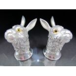 Pair of condiments in the form of rabbits with glass eyes stamped 800