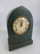 Ingraham, Bristol USA mantle clock, painted arched front. with hand painted dial.