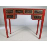 Antique lacquered chinese hall table with two drawers