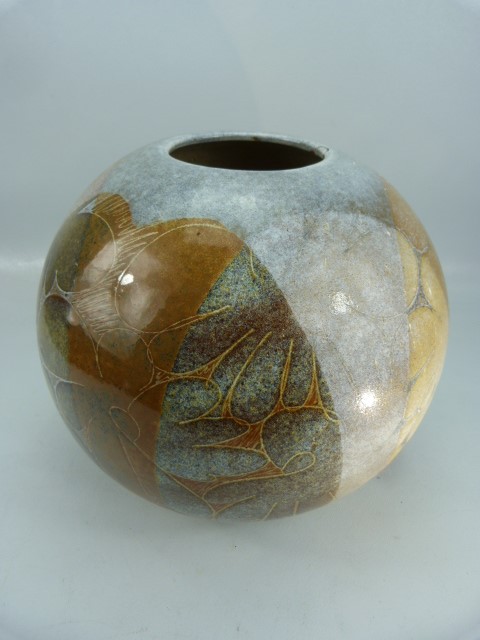 Studio Pottery earthenware large bulbous vase. Signed to base.