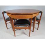 Hans Olsen for Frem Rojle Mid Century teak table and four chairs upholstered with black