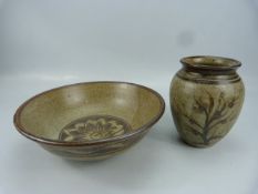 Branscome Pottery - Eric Golding - two Earthen ware decorated pieces with floral motifs. Both