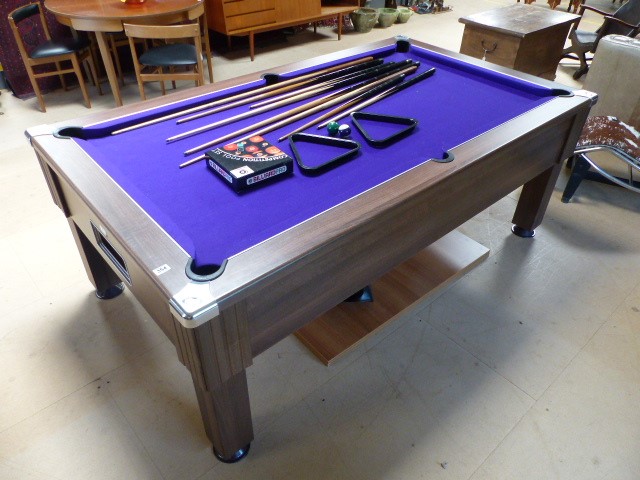 Large modern pool / snooker table with cues, ball (slate topped)