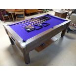 Large modern pool / snooker table with cues, ball (slate topped)