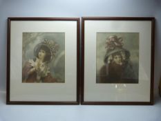 Pair of pears prints depicting girls