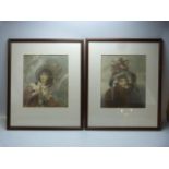 Pair of pears prints depicting girls