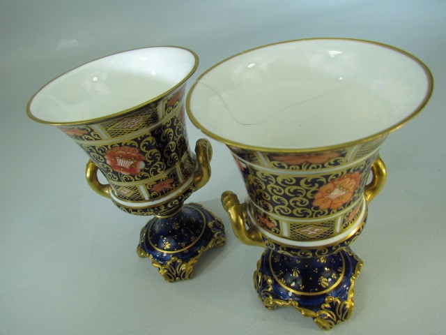 Royal Crown Derby - fine bone china urns with gilded twin handles and fluted necks. 1A/F - Image 2 of 2