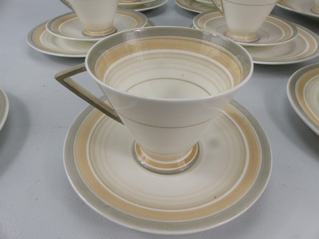 Art Deco Shelley part Tea set shape no 756533. Decorated in grey and beige bands. - Image 2 of 9