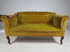 Edwardian Button backed sofa in green upholstery