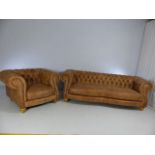 Modern chesterfield suite comprising large armchair and three seater sofa