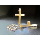 9ct Gold items to include a crucifix, watch buckle and a brooch all hallmarked (total weight