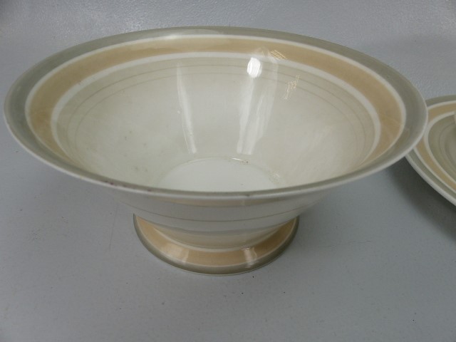 Art Deco Shelley part Tea set shape no 756533. Decorated in grey and beige bands. - Image 6 of 9