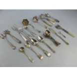 Small selection of antique silver plated cutlery to include sugar sifters, tea strainers and cake