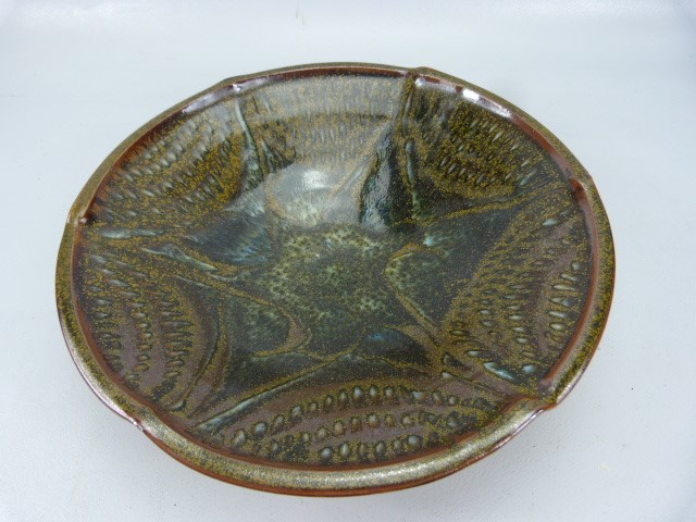 David Eeles studio pottery fruit bowl in over glazed colours