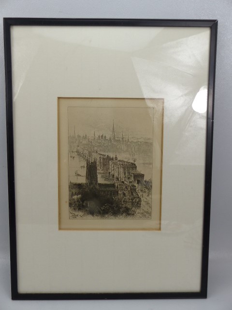 Herbert Railton - Engraving depicting Old London Bridge.