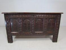 18th Century coffer with three planked top and plank feet