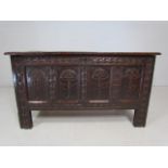 18th Century coffer with three planked top and plank feet