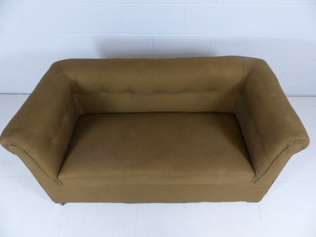 Small antique upholstered two seater sofa on castors - Image 5 of 5