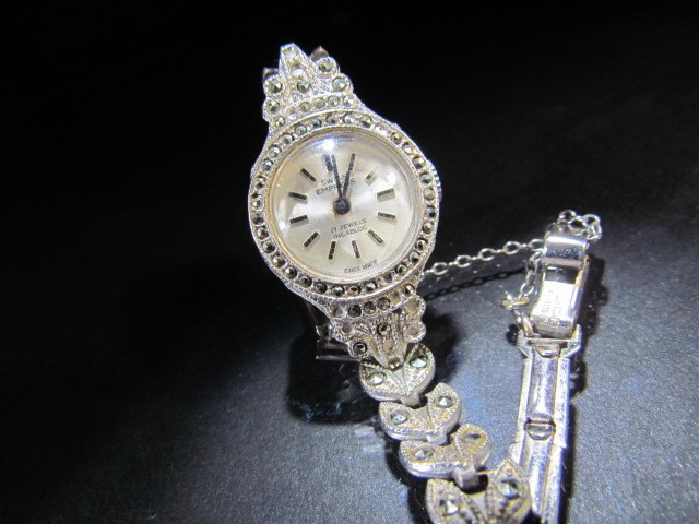 Swiss Empress marcasite set cocktail watch along with a Pierre Main watch face - Image 4 of 4