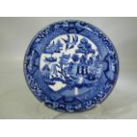 Pearl-ware blue and white 19th century Pagoda tea pot stand.
