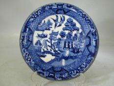 Pearl-ware blue and white 19th century Pagoda tea pot stand.