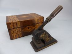 Victorian paper embosser and an inlaid box