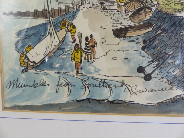 David Hawkins - Watercolour and ink drawing depicting Southend, Swansea - Image 6 of 6