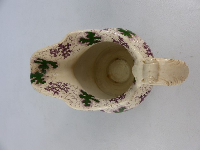 Early Staffordshire transfer ware jug - marked 'Grotto' to base. Decorated in Greens and Purples - Image 5 of 5