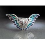 Silver and Plique-A-Jour owl shaped brooch