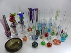 Large selection of glass bud vases to include Whitefriars and other brands