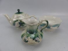 Unusual Wedgwood style lustre teapot, jug and sugar bowl