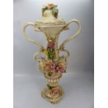 Capodimonte large Twin handled urn with applied flowers A/F