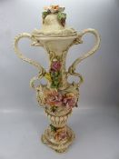 Capodimonte large Twin handled urn with applied flowers A/F