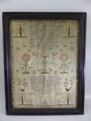 Georgian Antique sampler. Sewn with poetry over two verses and decorated with surrounding trees