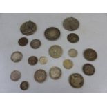 Collection of silver and silver coloured coins and medals English and foreign to include French,