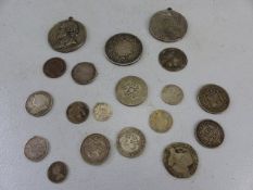 Collection of silver and silver coloured coins and medals English and foreign to include French,