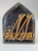 Early Victorian Shield shaped plaque bound with leather. The W making a paperclip.