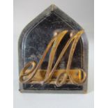 Early Victorian Shield shaped plaque bound with leather. The W making a paperclip.
