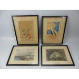 Set of four chinese watercolours with inscriptions