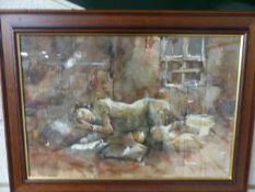 Unusual water colour of a nude lady. Signed to lower left