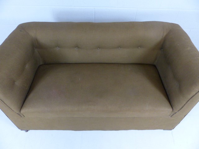 Small antique upholstered two seater sofa on castors - Image 2 of 5