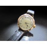 9ct ladies cocktail watch with leather strap
