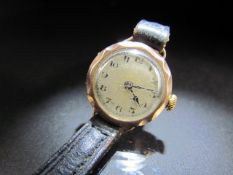 9ct ladies cocktail watch with leather strap