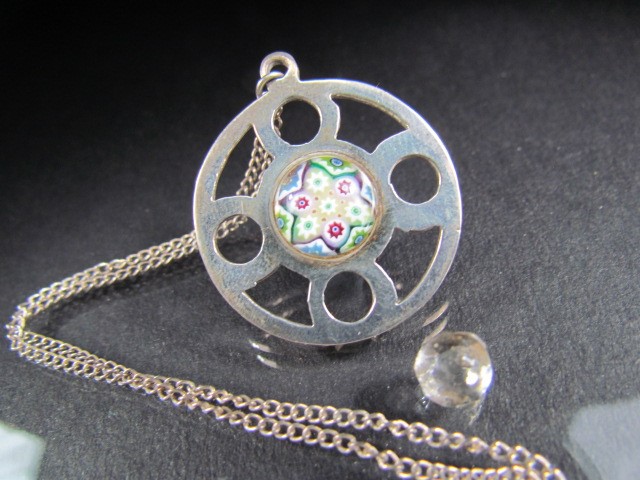 Caithness hallmarked silver pendant set with Millefiori cabochon