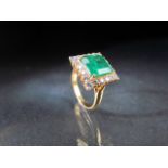 18ct yellow gold Emerald and Diamond Ring. Approx size M