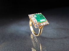 18ct yellow gold Emerald and Diamond Ring. Approx size M