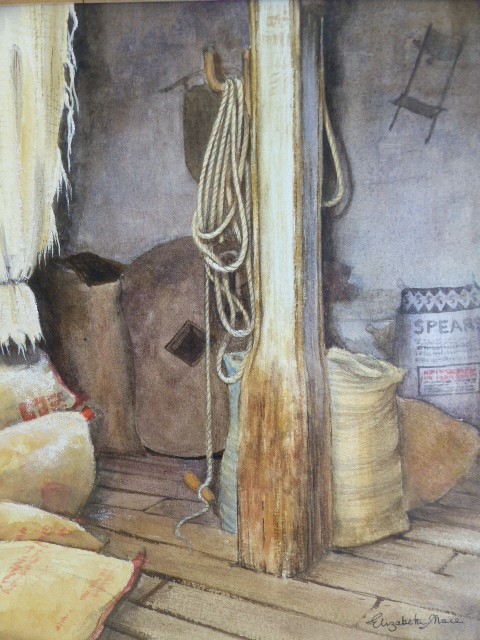 Elizabeth Mace - The Corner of the Flour Mill. Watercolour signed and glazed. - Image 2 of 3