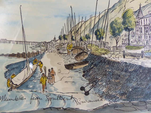 David Hawkins - Watercolour and ink drawing depicting Southend, Swansea - Image 3 of 6