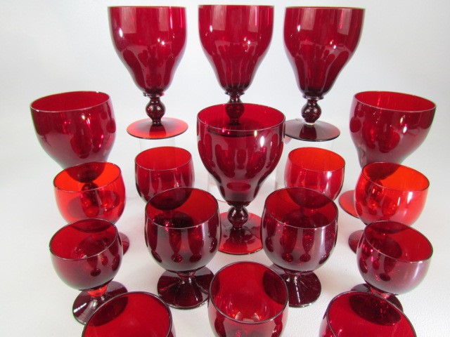 Selection of Bohemian Red wine glasses etc - Image 2 of 4